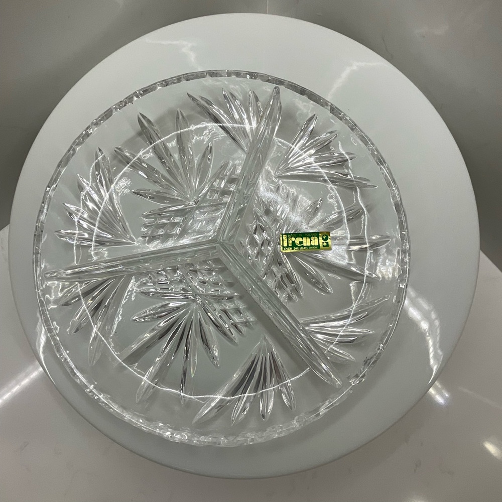 Crystal Divided Dish Irena Poland 24% Lead Crystal Vintage